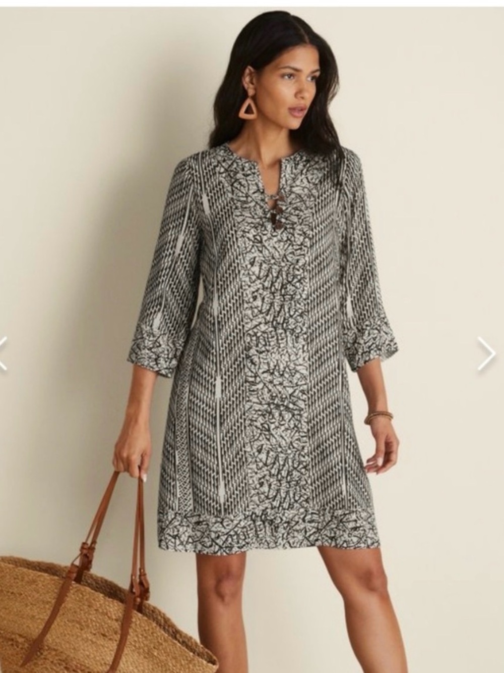 Soft Surrounding Raven Dress Black & White Patterned Boho Size M